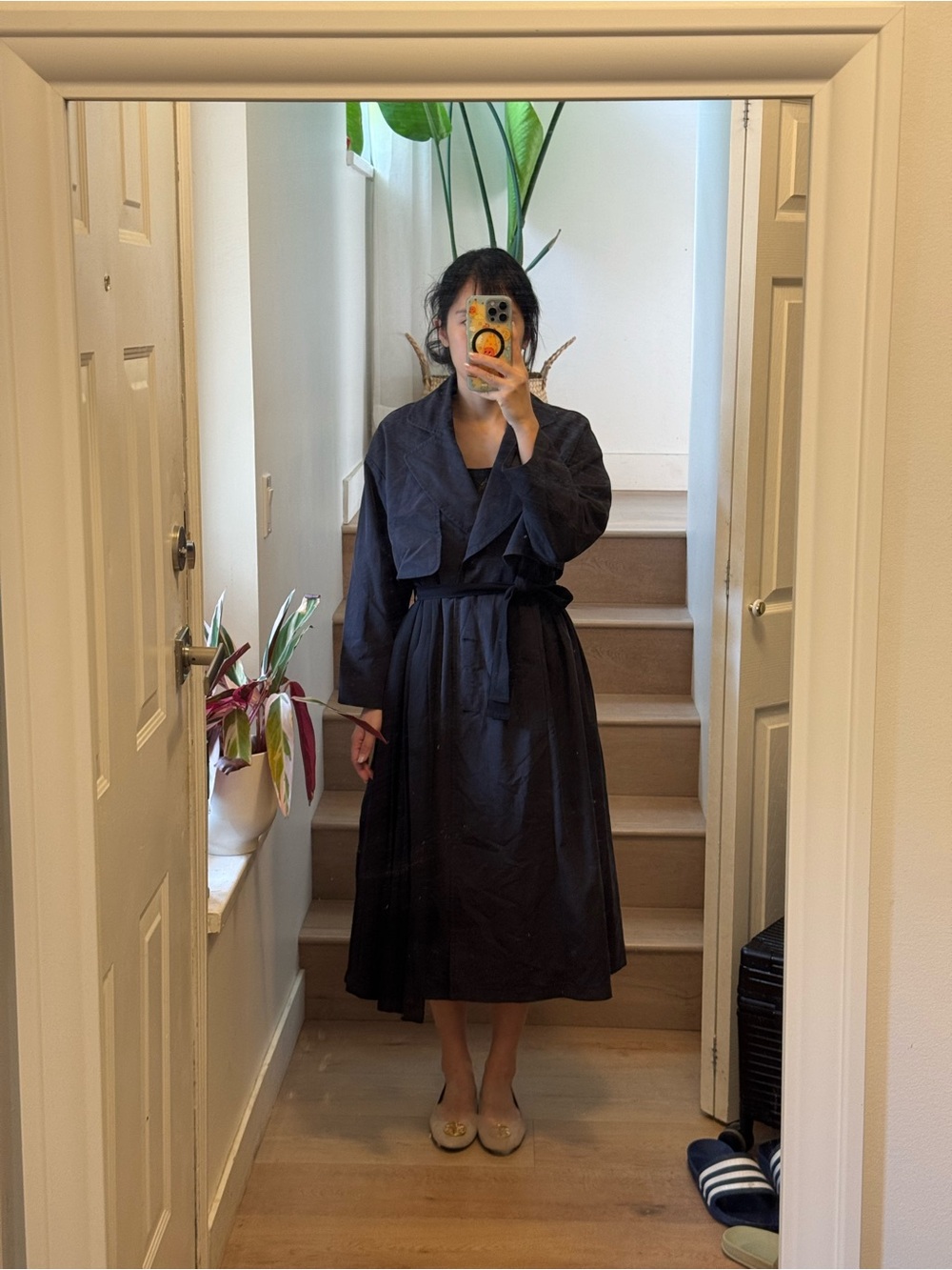 Dark Navy Belted Trench Dress